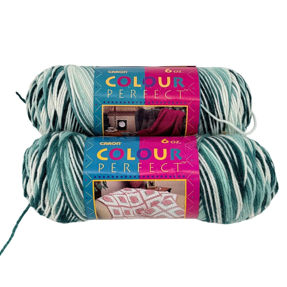 Caron Colour Perfect Yarn Pine Ombre 7798 Worsted 6 oz Lot of 2 Vintage
